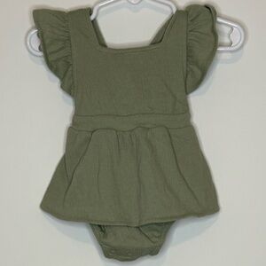 Okie Dokie Super Soft Sage Green Ruffle Sleeve Baby Romper – Cross Back